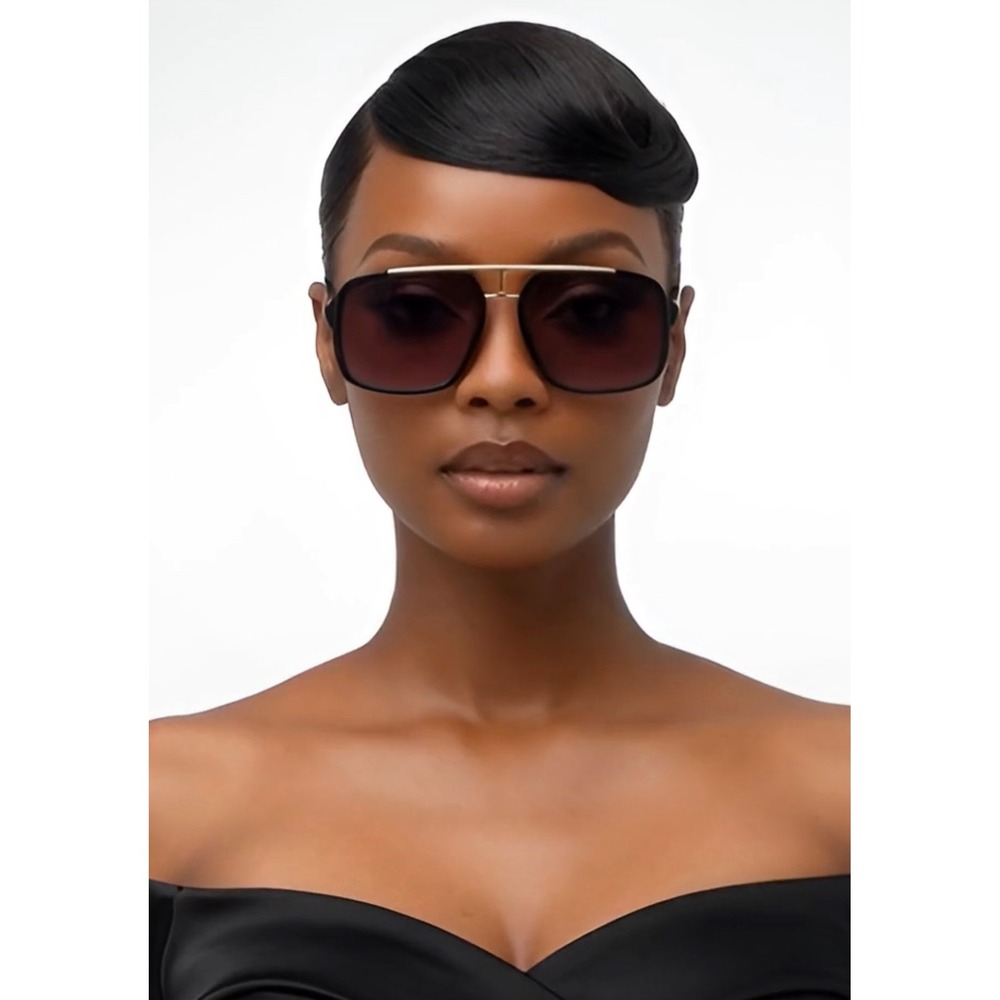 Women Oversized Square Fashion Sunglasses Black Gold Flat Top Gradient Lenses - Picture 11 of 11